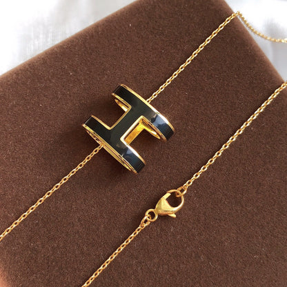 [Basjewels]HM CLIC BLACK ENAMEL GOLD NECKLACE