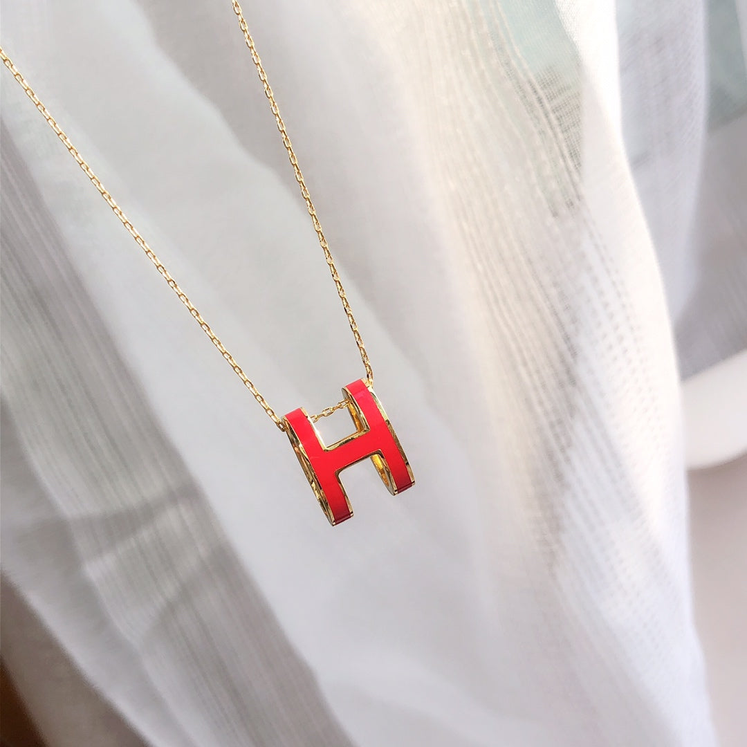 [Basjewels]HM CLIC RED ENAMEL GOLD NECKLACE