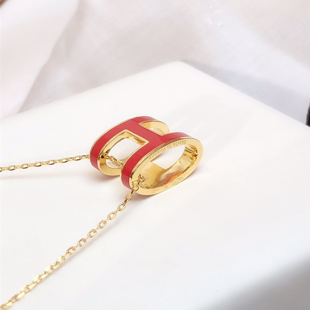 [Basjewels]HM CLIC RED ENAMEL GOLD NECKLACE