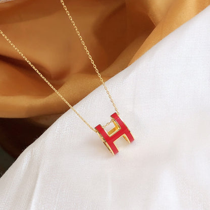 [Basjewels]HM CLIC RED ENAMEL GOLD NECKLACE