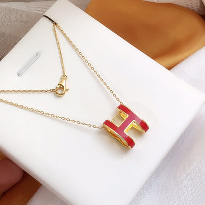 [Basjewels]HM CLIC RED ENAMEL GOLD NECKLACE