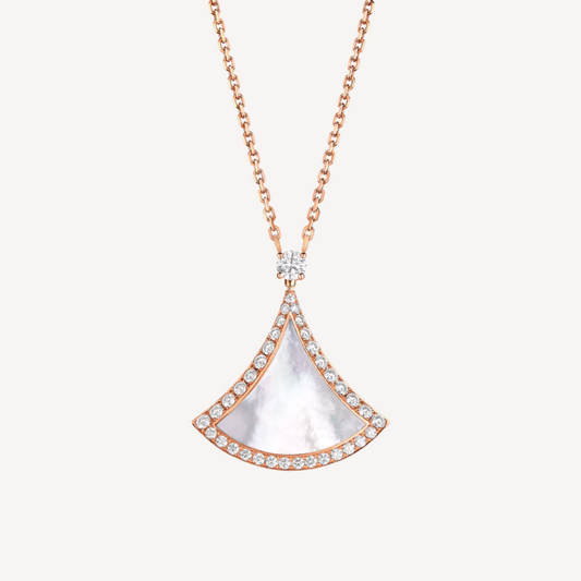 [Basjewels]DREAM MOP DIAMOND PAVED PINK GOLD NECKLACE