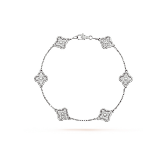 [basloveJW]CLOVER 6 MOTIF SILVER DIAMOND BRACELET