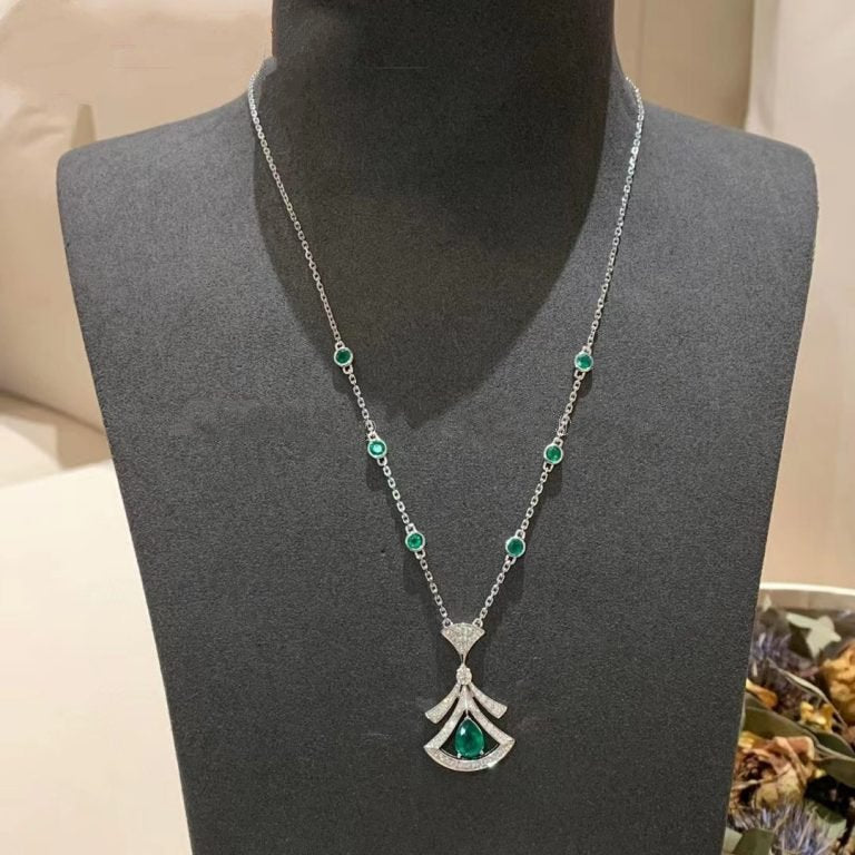 [Basjewels]DREAM NECKLACE MALACHITE DIAMOND SILVER