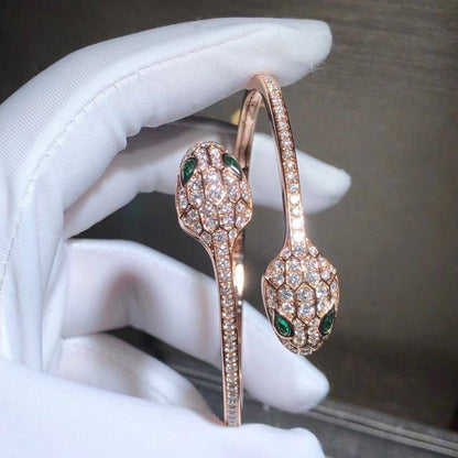 [Basjewels]SERPENTI BRACELET PINK GOLD MALACHITE DIAMOND DOUBLE SNAKE