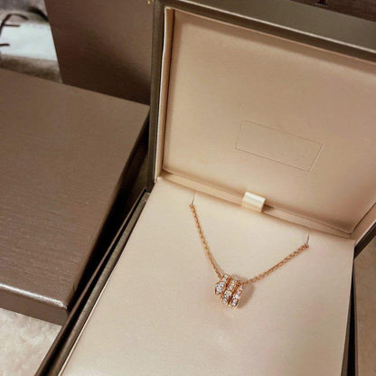 [Basjewels]SERPENTI PINK GOLD NECKLACE DOUBLE RING DIAMOND