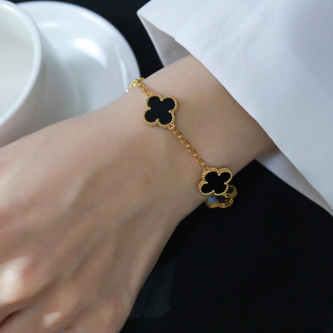 [basloveJW]CLOVER  5 MOTIFS BLACK ONYX BRACELET