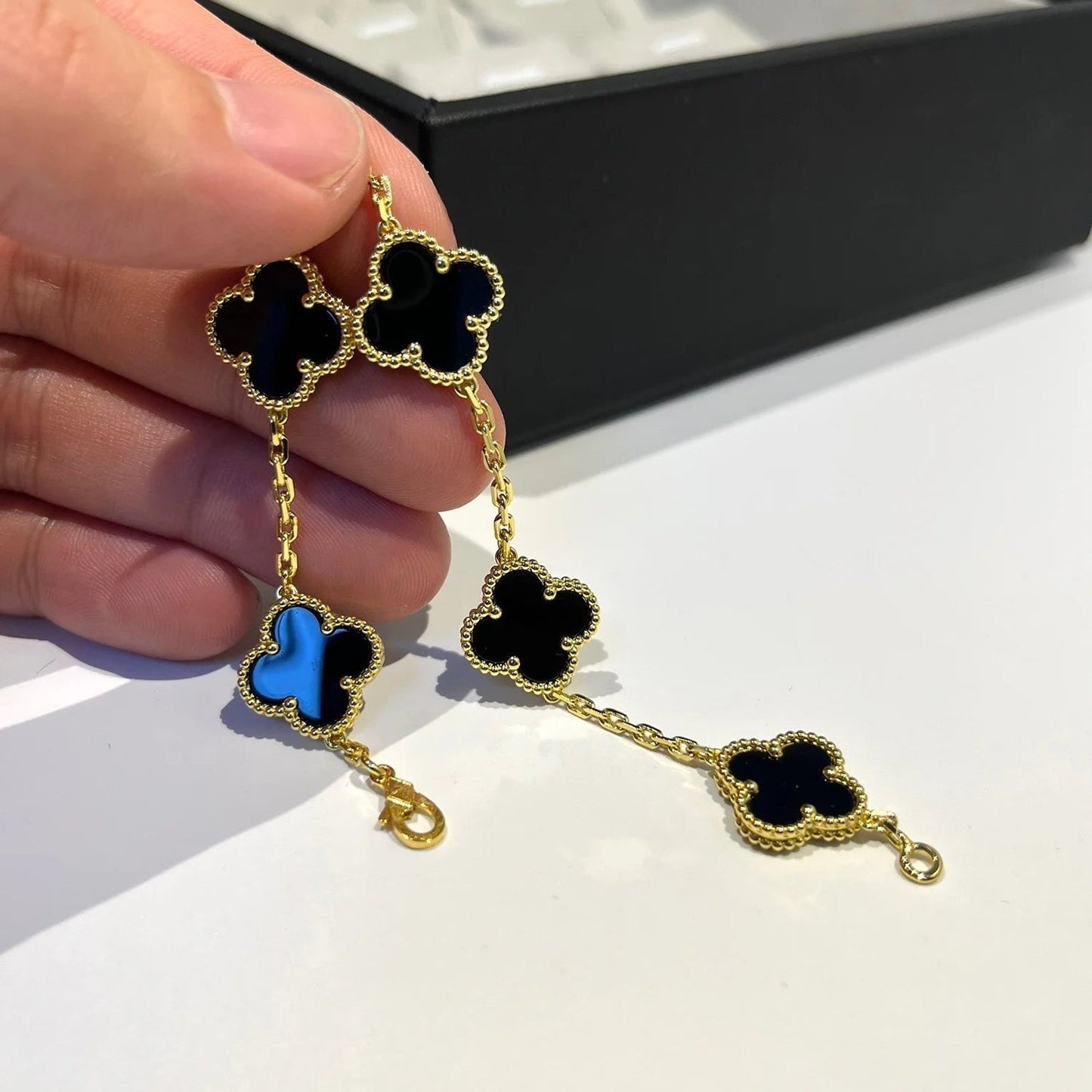 [basloveJW]CLOVER  5 MOTIFS BLACK ONYX BRACELET