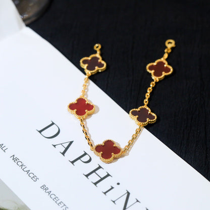 [basloveJW]CLOVER 5 MOTIFS RED AGATE  BRACELET