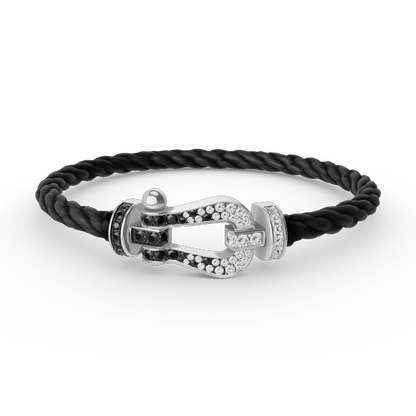 [Basjewels]FORCE LARGE HORSESHOE BLACK WHITE DIAMOND BRACELET SILVER