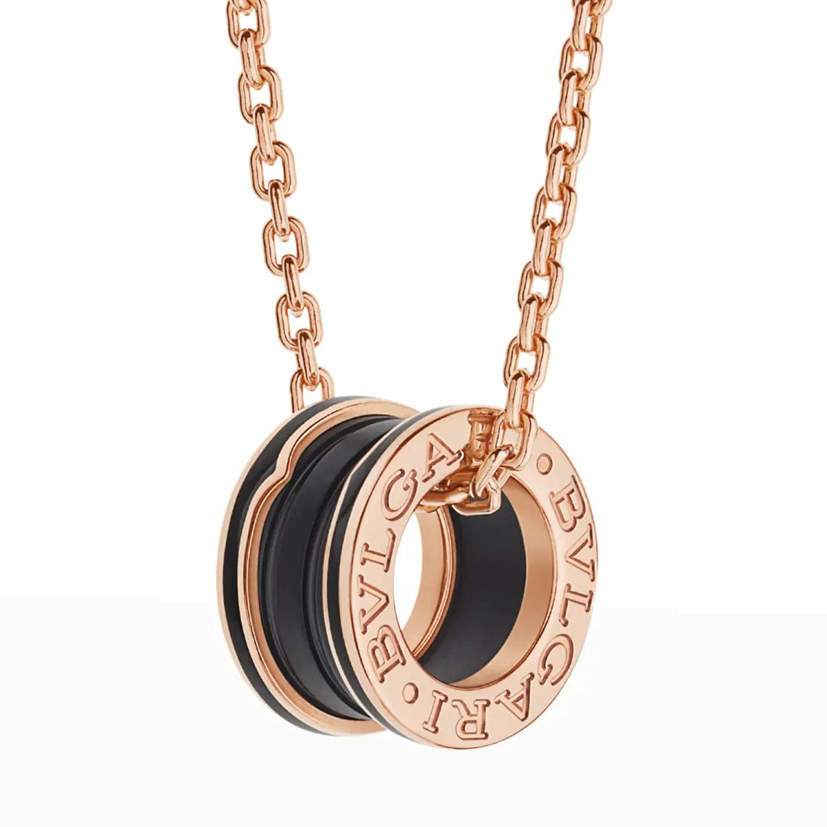 [Basjewels]ZERO 1 BLACK CERAMIC PINK GOLD NECKLACE