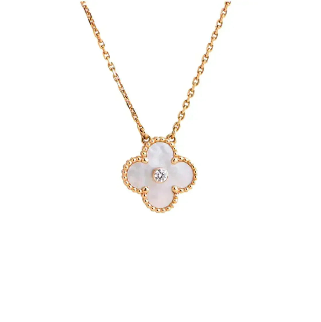 [basloveJW]CLOVER 15MM DIAMOND WHITE FRITILLARIA NECKLACE