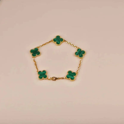 [basloveJW]CLOVER 5 MOTIFS MALACHITE BRACELET