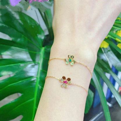 [basloveJW]FRIVOLE GOLD FLOWER PINK MALACHITE BRACELET