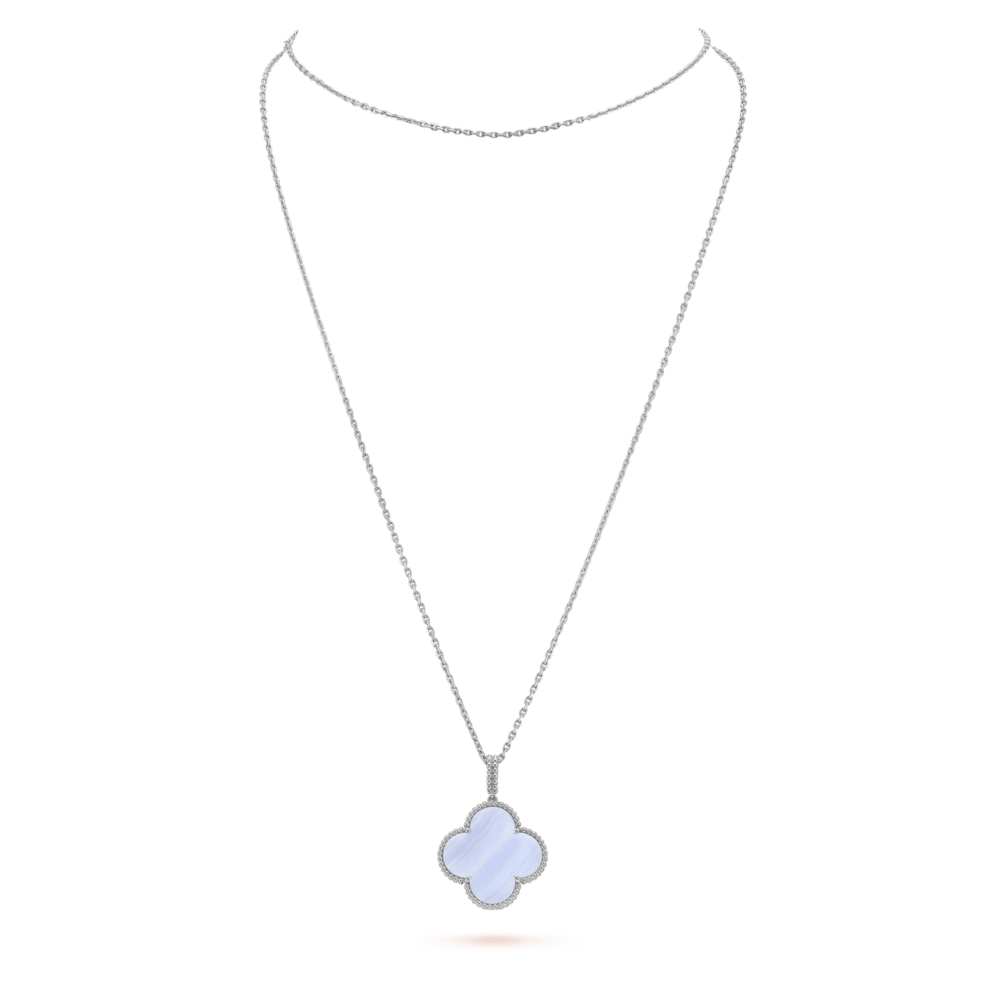 [basloveJW]CLOVER SILVER CHALCEDONY BIG CLOVER NECKLACE