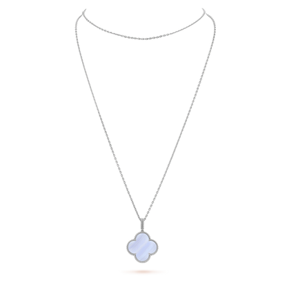 [basloveJW]CLOVER SILVER CHALCEDONY BIG CLOVER NECKLACE