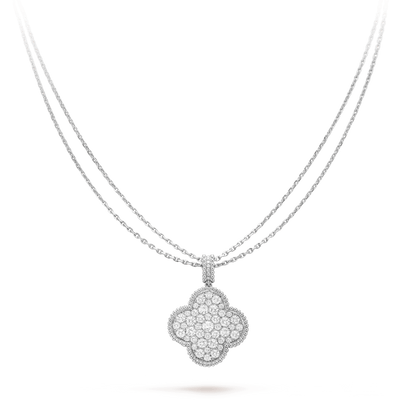 [basloveJW]CLOVER 25MM SILVER FULL DIAMOND BIG CLOVER NECKLACE