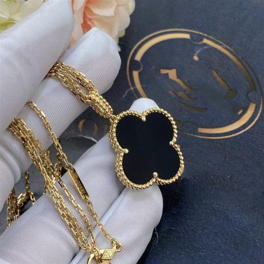 [basloveJW]CLOVER 25MM GOLD ONYX BIG CLOVER NECKLACE