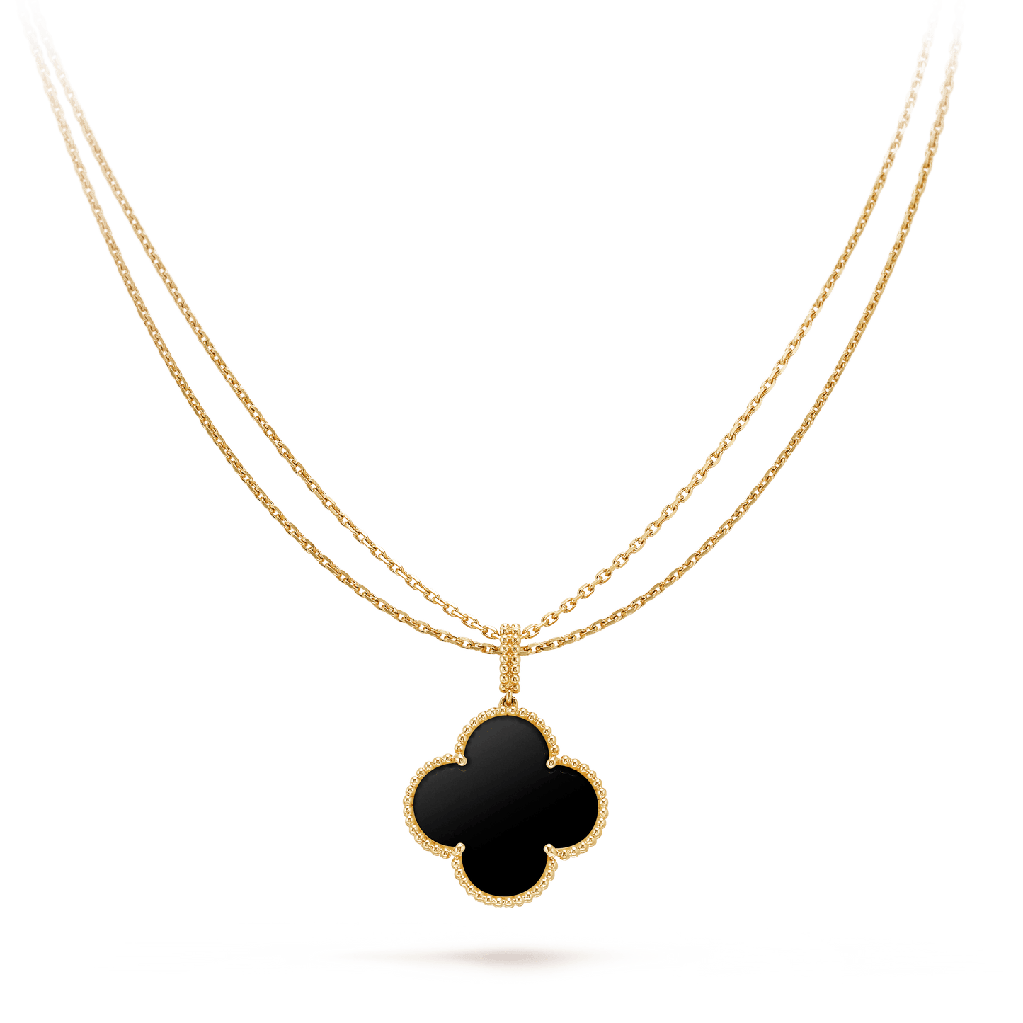 [basloveJW]CLOVER 25MM GOLD ONYX BIG CLOVER NECKLACE