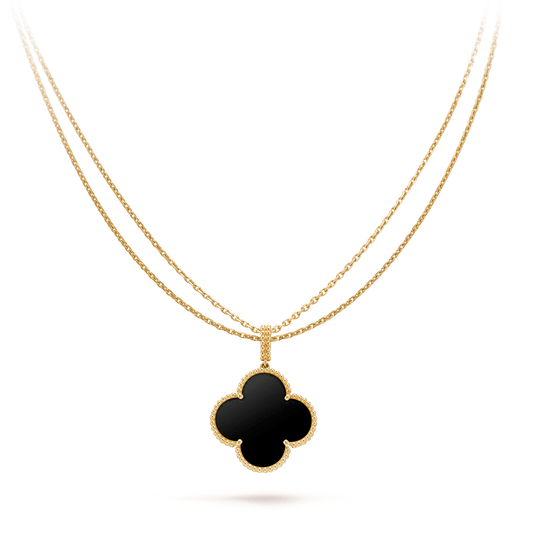 [basloveJW]CLOVER 25MM GOLD ONYX BIG CLOVER NECKLACE