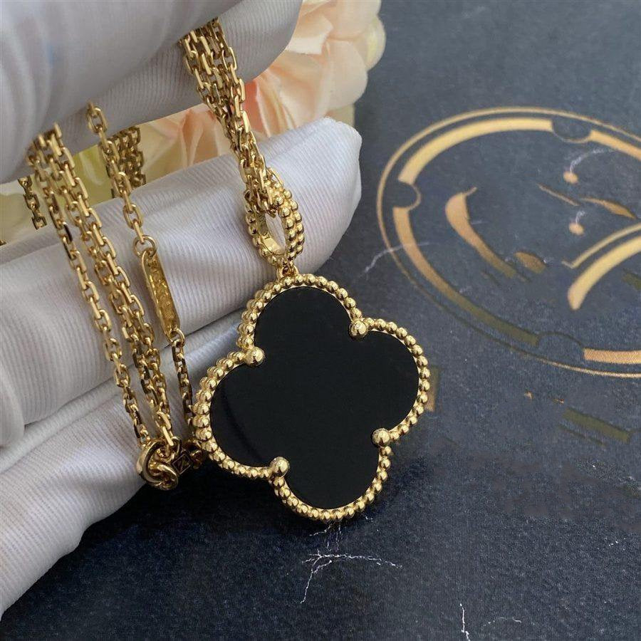 [basloveJW]CLOVER 25MM GOLD ONYX BIG CLOVER NECKLACE