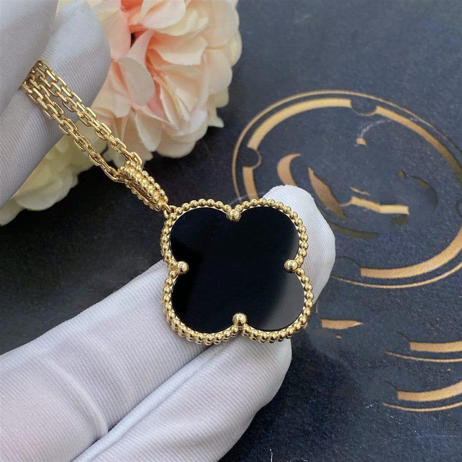 [basloveJW]CLOVER 25MM GOLD ONYX BIG CLOVER NECKLACE