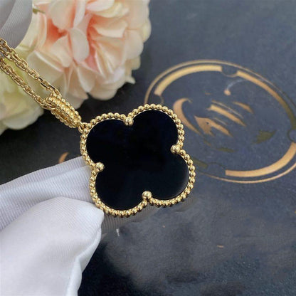 [basloveJW]CLOVER 25MM GOLD ONYX BIG CLOVER NECKLACE