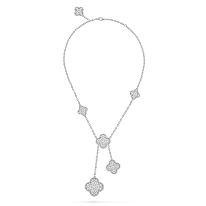 [basloveJW]CLOVER 5 MOTIFS SILVER DIAMONDS NECKLACE