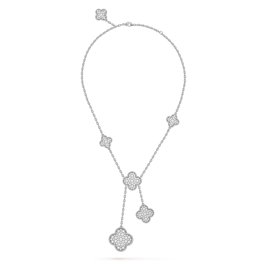 [basloveJW]CLOVER 5 MOTIFS SILVER DIAMONDS NECKLACE