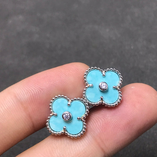 [basloveJW]CLOVER 1 DIAMOND BLUE SKY SILVER EARRINGS