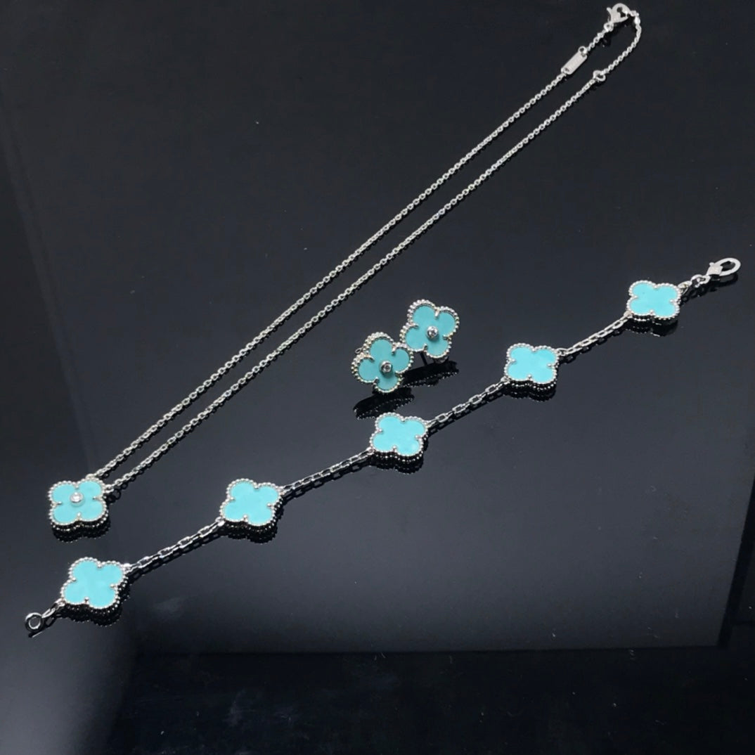 [basloveJW]CLOVER 1 DIAMOND BLUE SKY SILVER EARRINGS