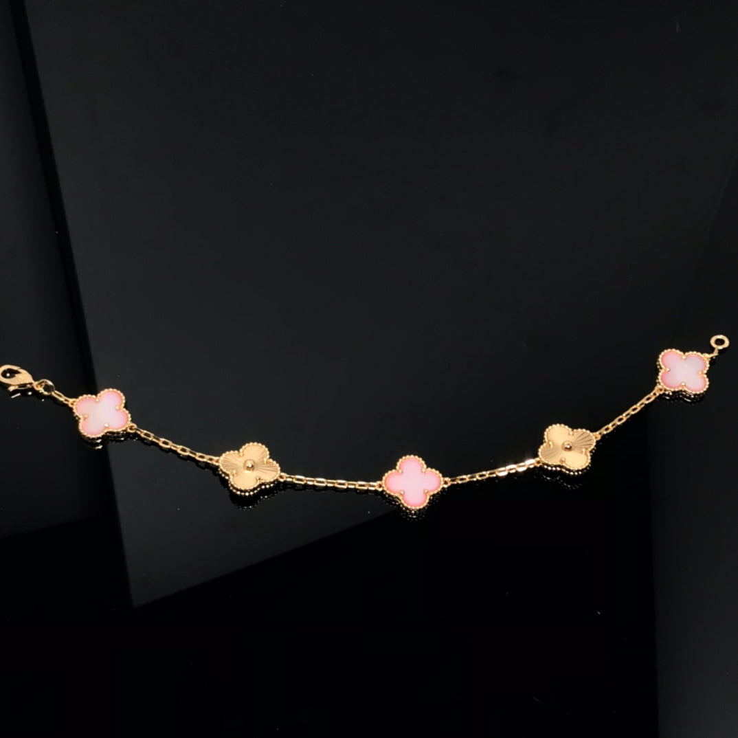 [basloveJW]CLOVER BRACELET 5 MOTIF PINK AND PINK GOLD