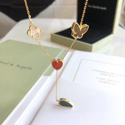 [basloveJW]LUCKY SPRING 4 MOTIFS ROSE GOLD NECKLACE