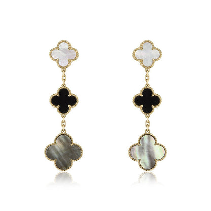 [basloveJW]CLOVER EARRINGS GOLD ONYX MOP 3 MOTIF