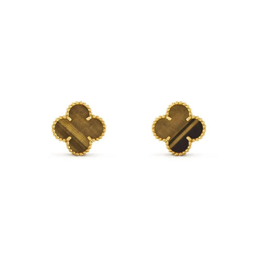 [basloveJW]CLOVER MEDIUM 1 MOTIFS TIGER EYE EARRINGS