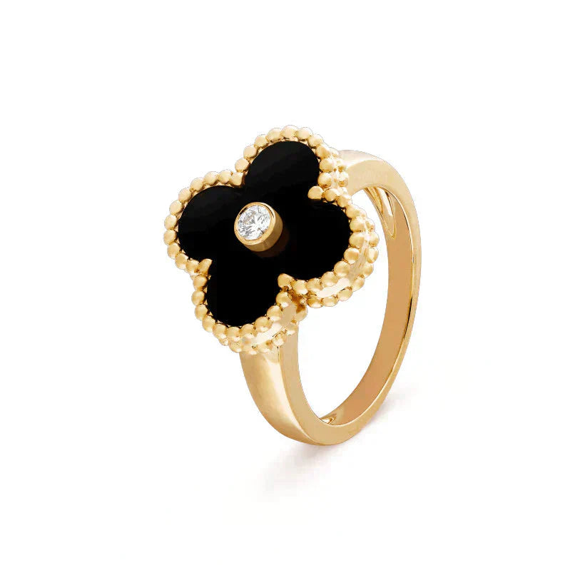 [basloveJW]CLOVER ONYX RING GOLD DIAMOND